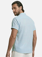 Men’s Striped Short Sleeve Shirt Mandarin Collar Lightweight Summer Shirt