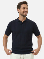 Men’s Textured Knit Polo Shirt Short Sleeve Classic Fit Lightweight