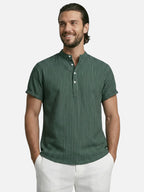 Men’s Striped Short Sleeve Shirt Mandarin Collar Lightweight Summer Shirt