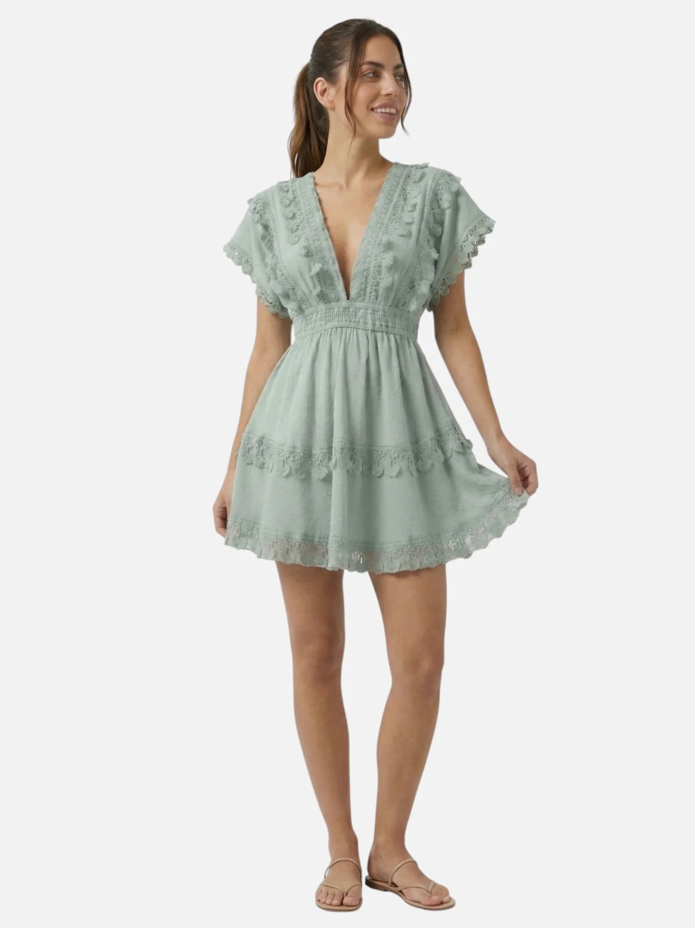 Women’s Boho Lace Mini Dress with Open Back Tie