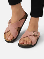 Women’s Cross Strap Sandals with Buckle Comfortable Slip-On Summer Slides
