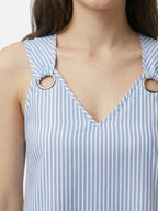 Women’s Striped A Line Mini Dress with Pockets Ring Detail and Sleeveless Design