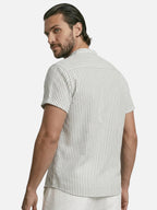 Men’s Striped Short Sleeve Shirt Mandarin Collar Lightweight Summer Shirt