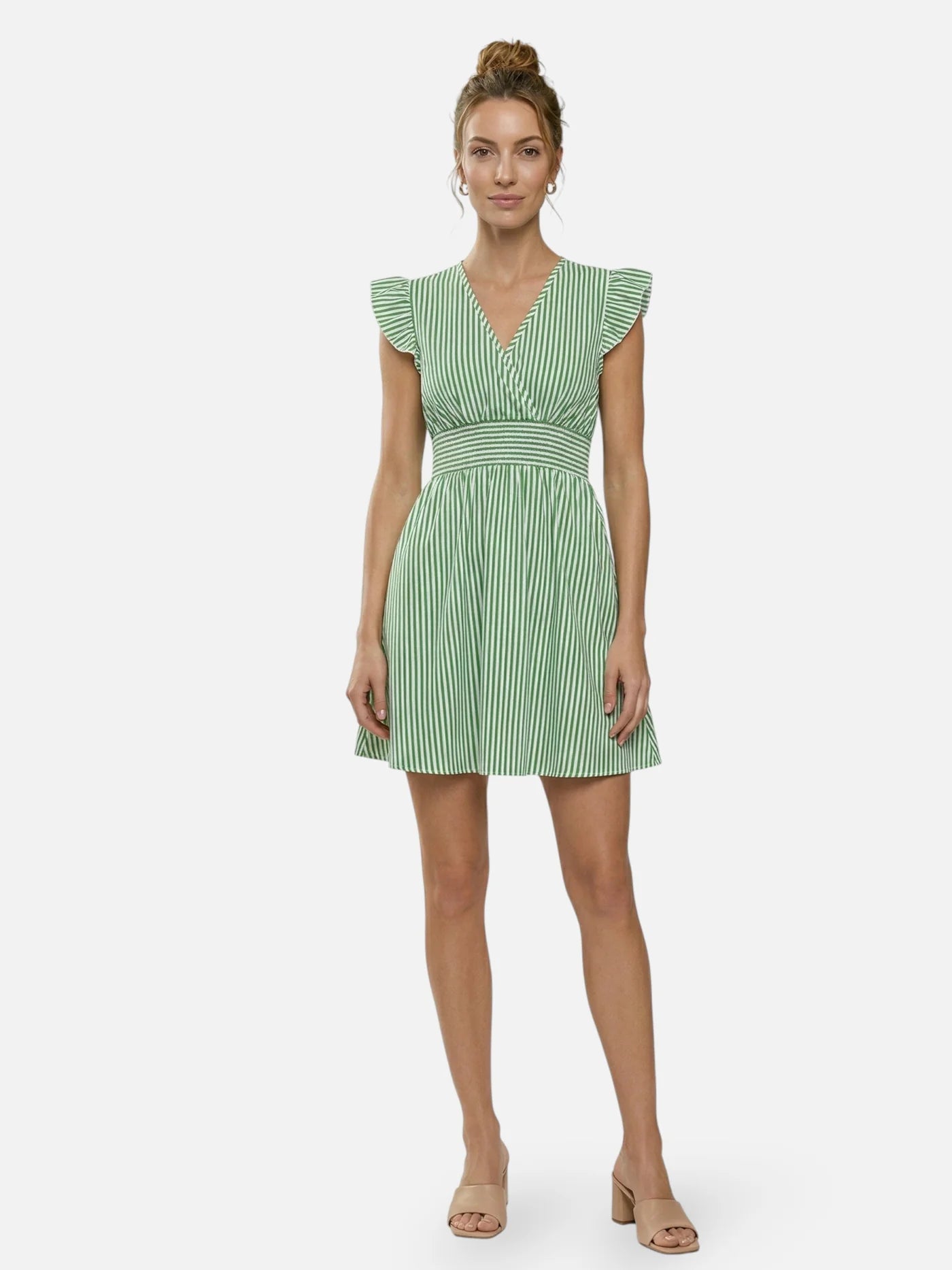 Women’s Striped Summer Dress with Ruffle Sleeves