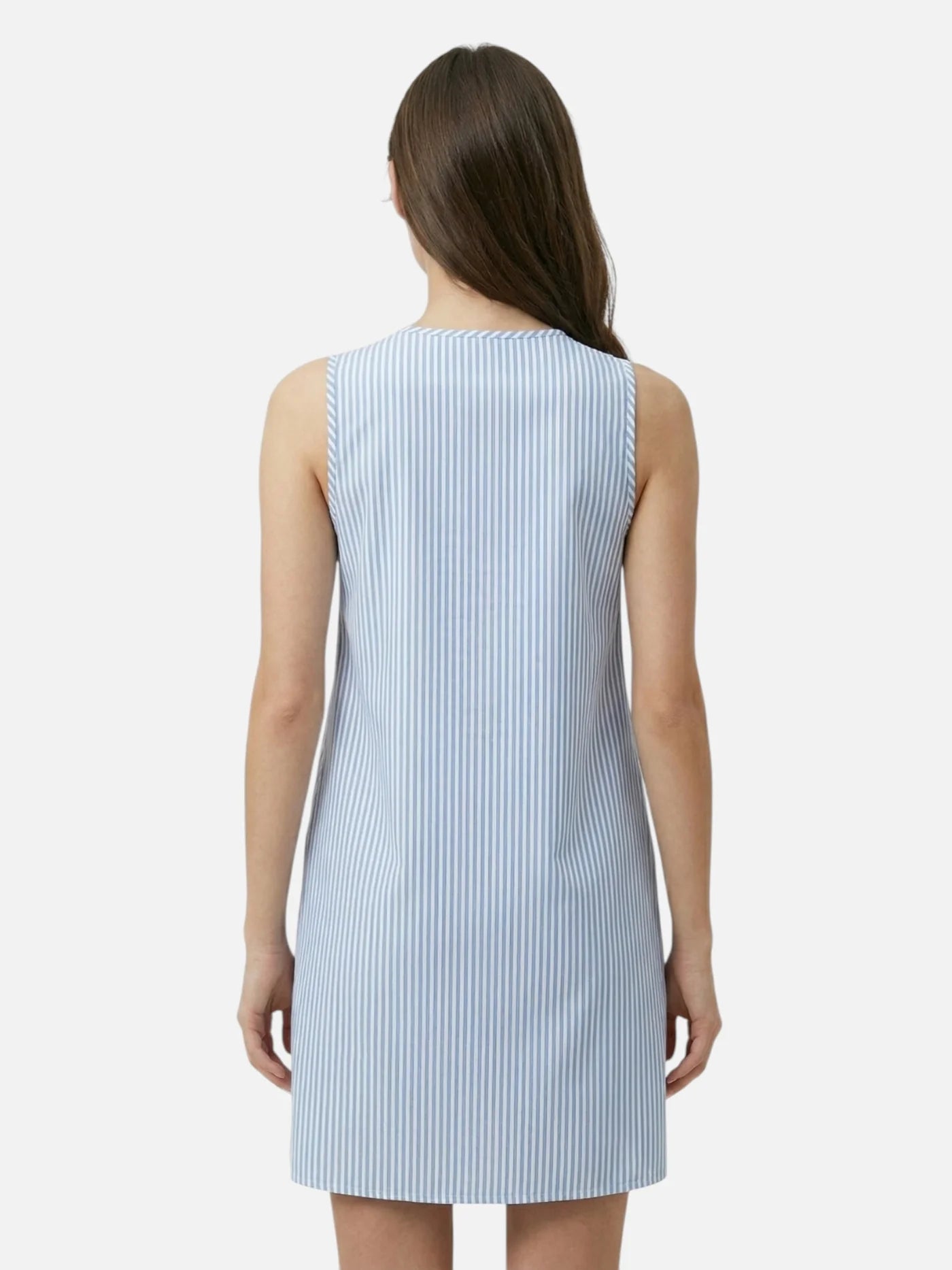 Women’s Striped A Line Mini Dress with Pockets Ring Detail and Sleeveless Design