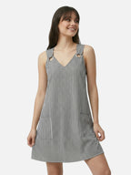 Women’s Striped A Line Mini Dress with Pockets Ring Detail and Sleeveless Design
