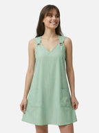Women’s Striped A Line Mini Dress with Pockets Ring Detail and Sleeveless Design