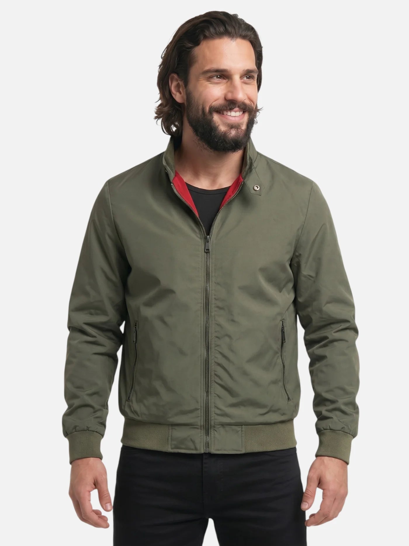 Men’s Lightweight Zip-Up Jacket with Stand Collar Casual Bomber Style