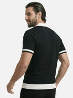 Men’s Textured Knit Polo Shirt Short Sleeve Contrast Collar Lightweight