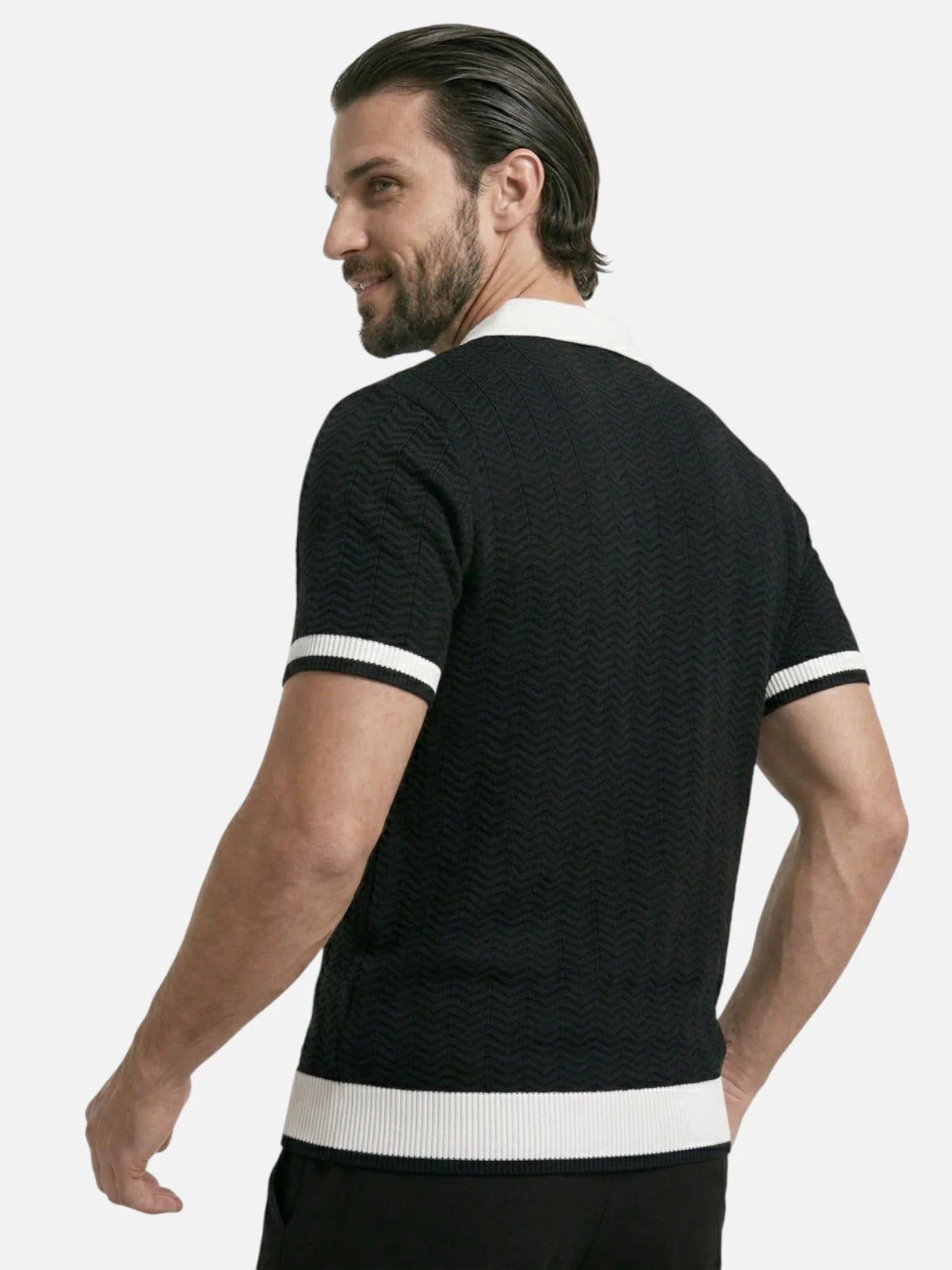 Men’s Textured Knit Polo Shirt Short Sleeve Contrast Collar Lightweight