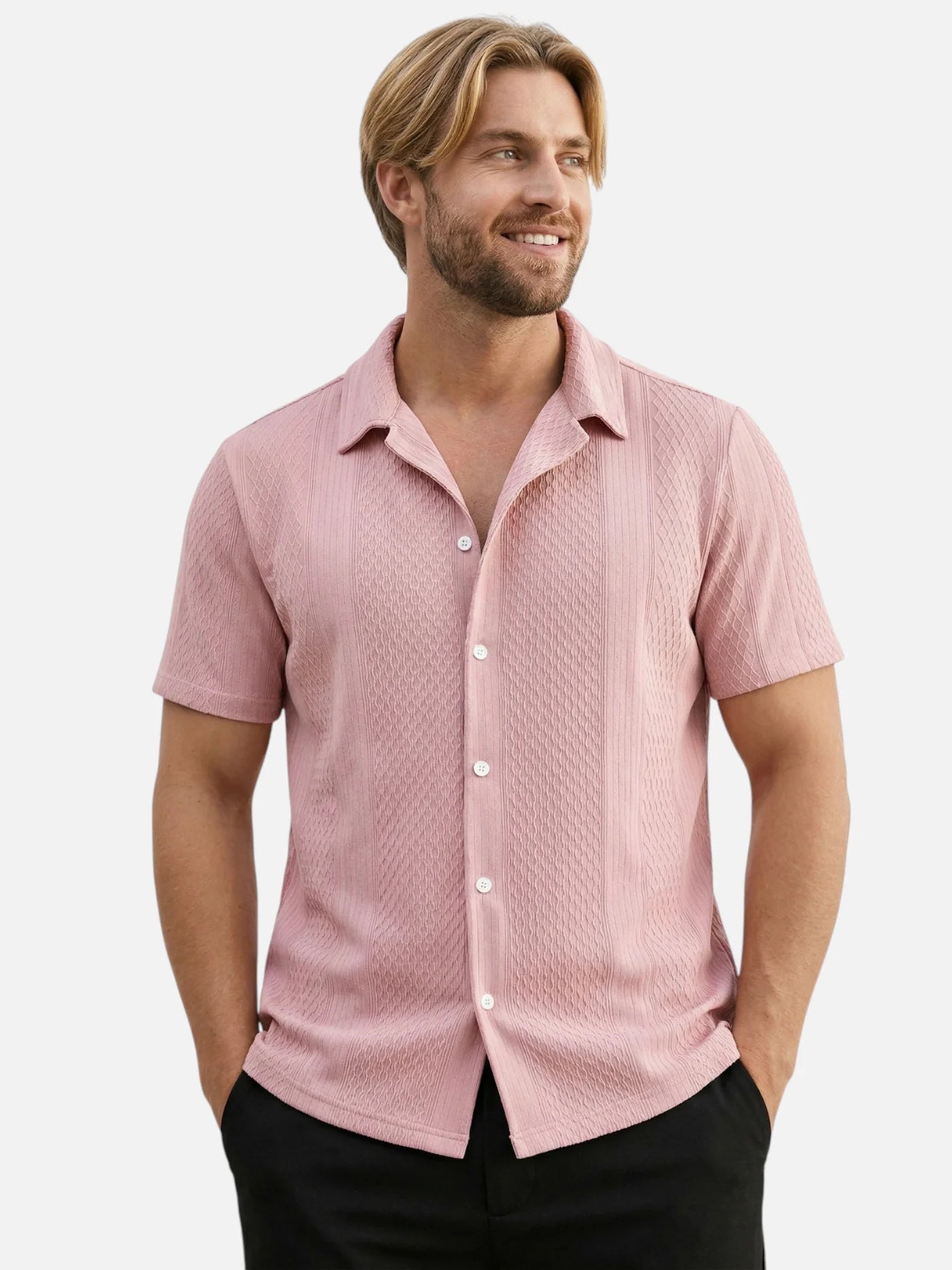 Men’s Textured Short Sleeve Shirt Button-Up Lightweight Summer Shirt