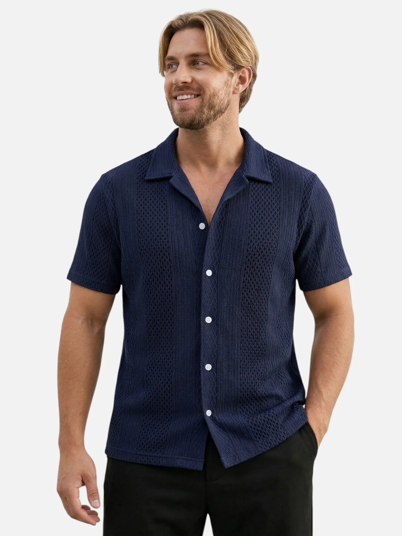 Men’s Textured Short Sleeve Shirt Button-Up Lightweight Summer Shirt