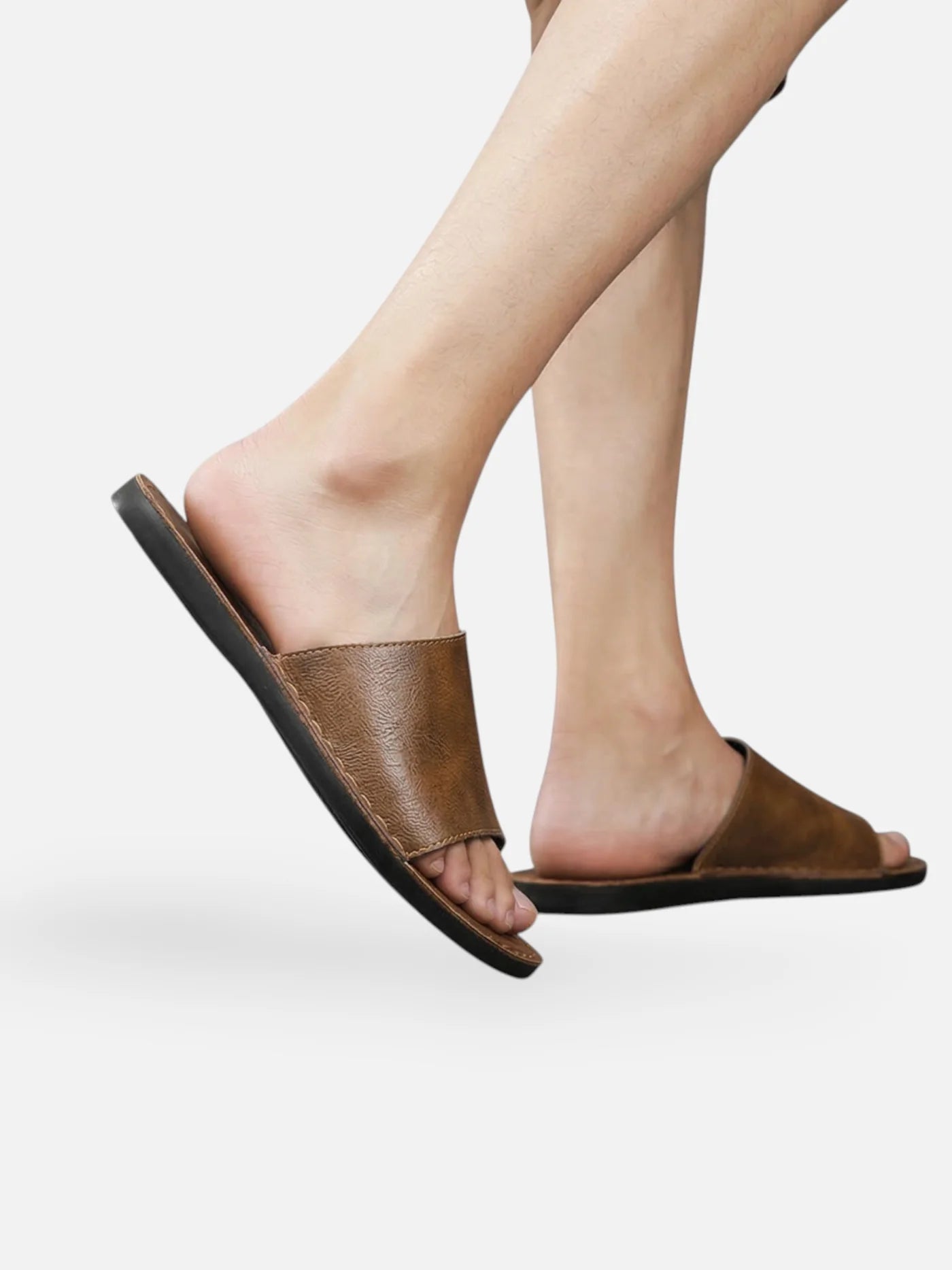 Men’s Minimalist Leather Slide Sandals Comfortable Summer Slip-On