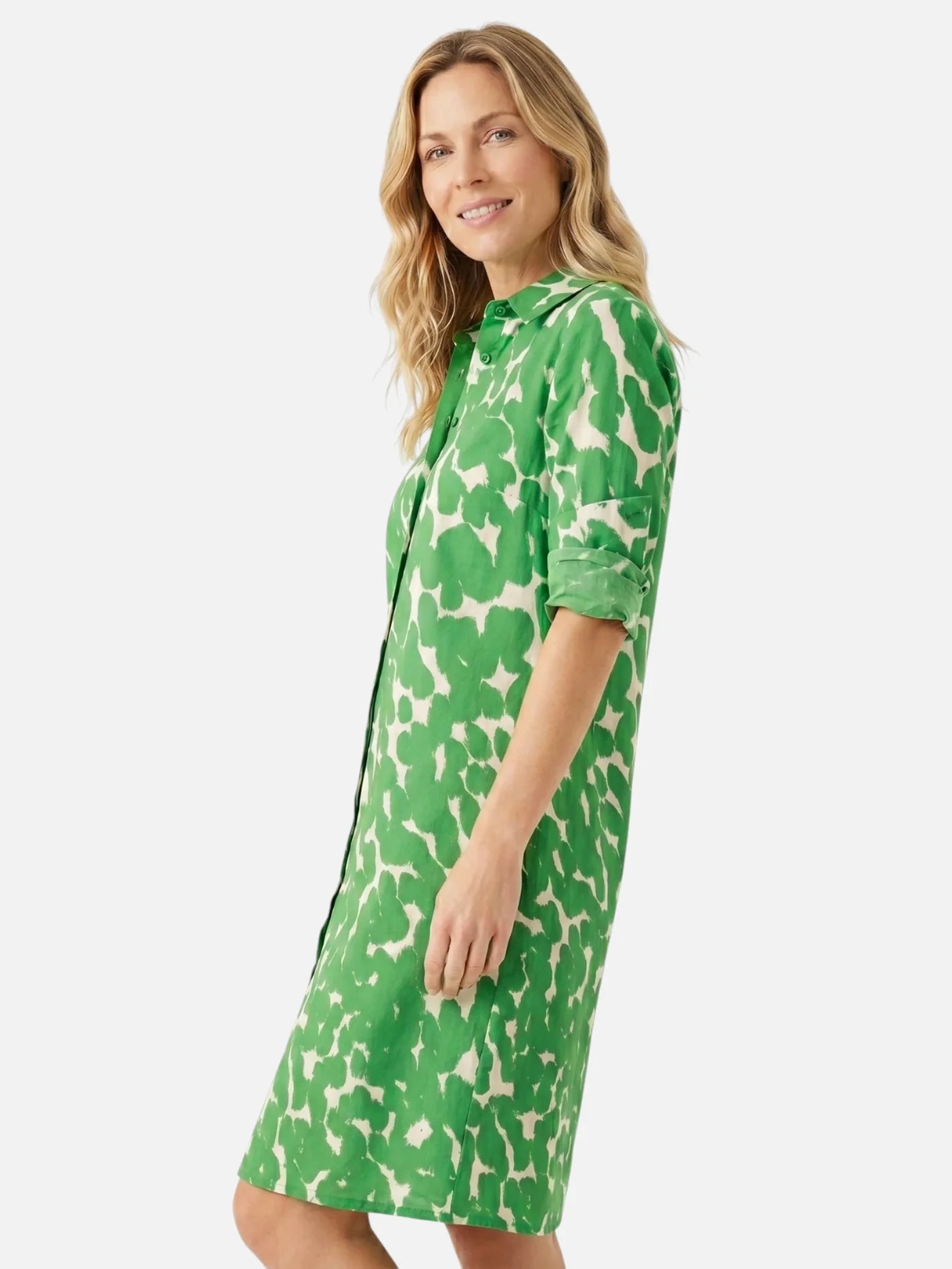 Women's Graphic Print Shirt Dress with Roll-Up Sleeves