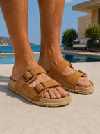 Men's Double Strap Slide Sandal with Metal Buckles