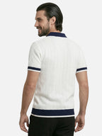Men’s Textured Knit Polo Shirt Short Sleeve Contrast Collar Lightweight