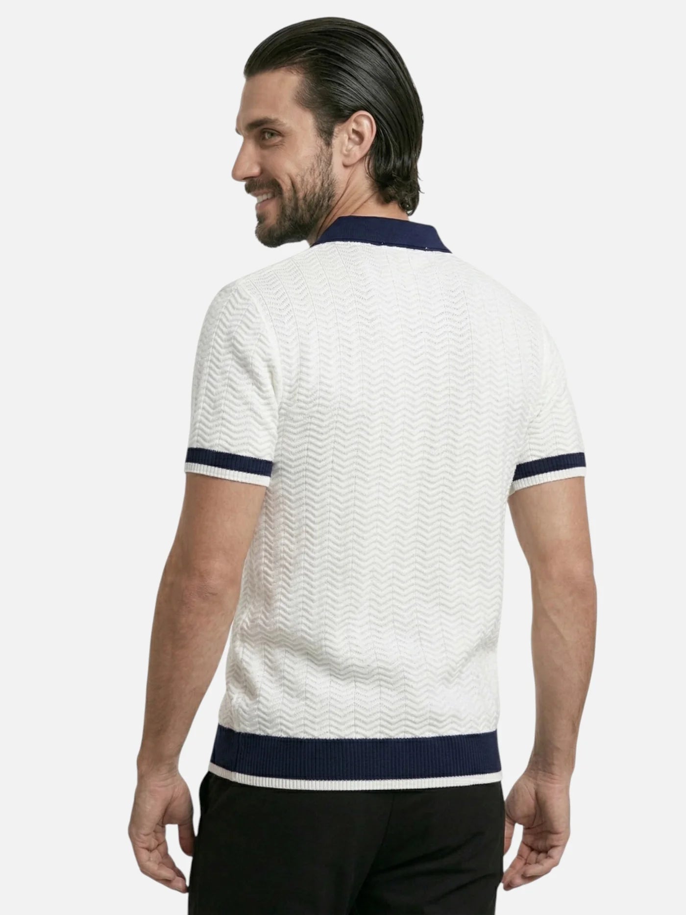 Men’s Textured Knit Polo Shirt Short Sleeve Contrast Collar Lightweight
