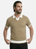 Men’s Textured Knit Polo Shirt Short Sleeve Contrast Collar Lightweight