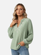 Women’s Embroidered V-Neck Long Sleeve Blouse