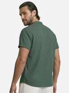 Men’s Striped Short Sleeve Shirt Mandarin Collar Lightweight Summer Shirt