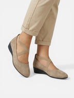 Women’s Wedge Ballerina Shoes with Cross Strap and Pointed Toe