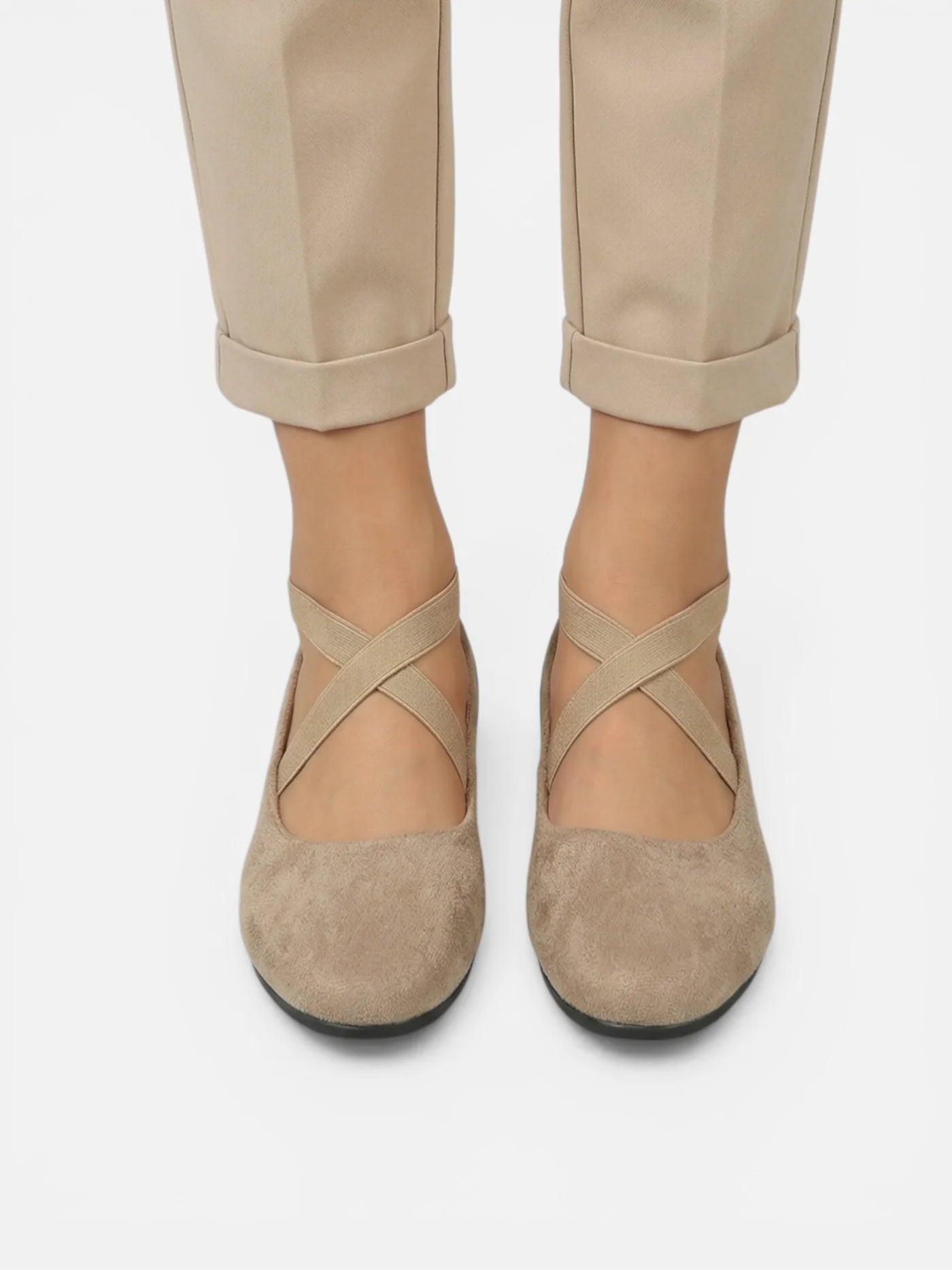 Women’s Wedge Ballerina Shoes with Cross Strap and Pointed Toe