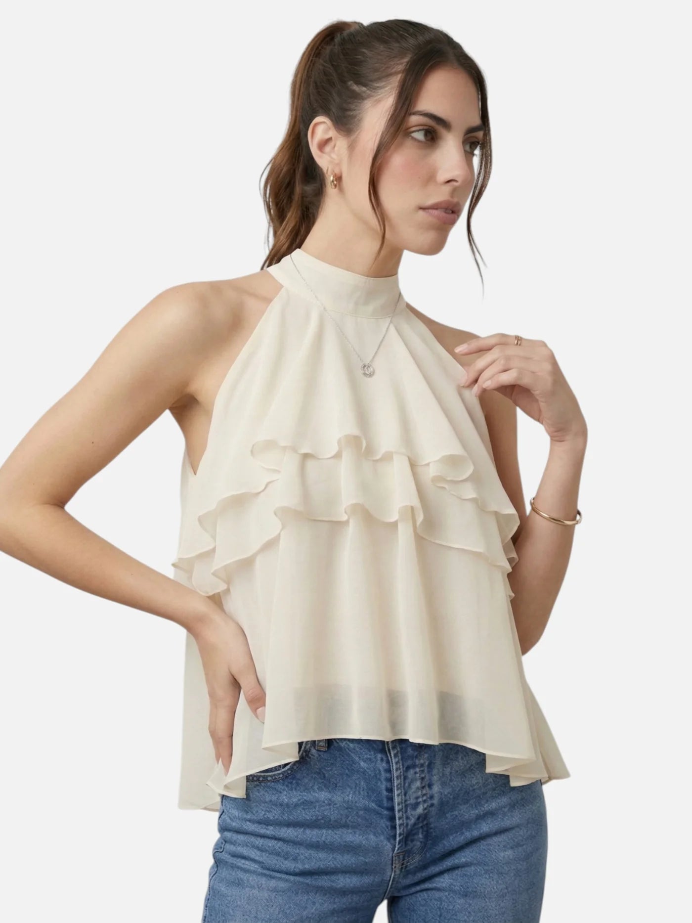 Women’s Sleeveless Ruffle Halter Top