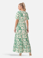 Women's Floral Maxi Dress with V-Neck and Tiered Ruffle Skirt