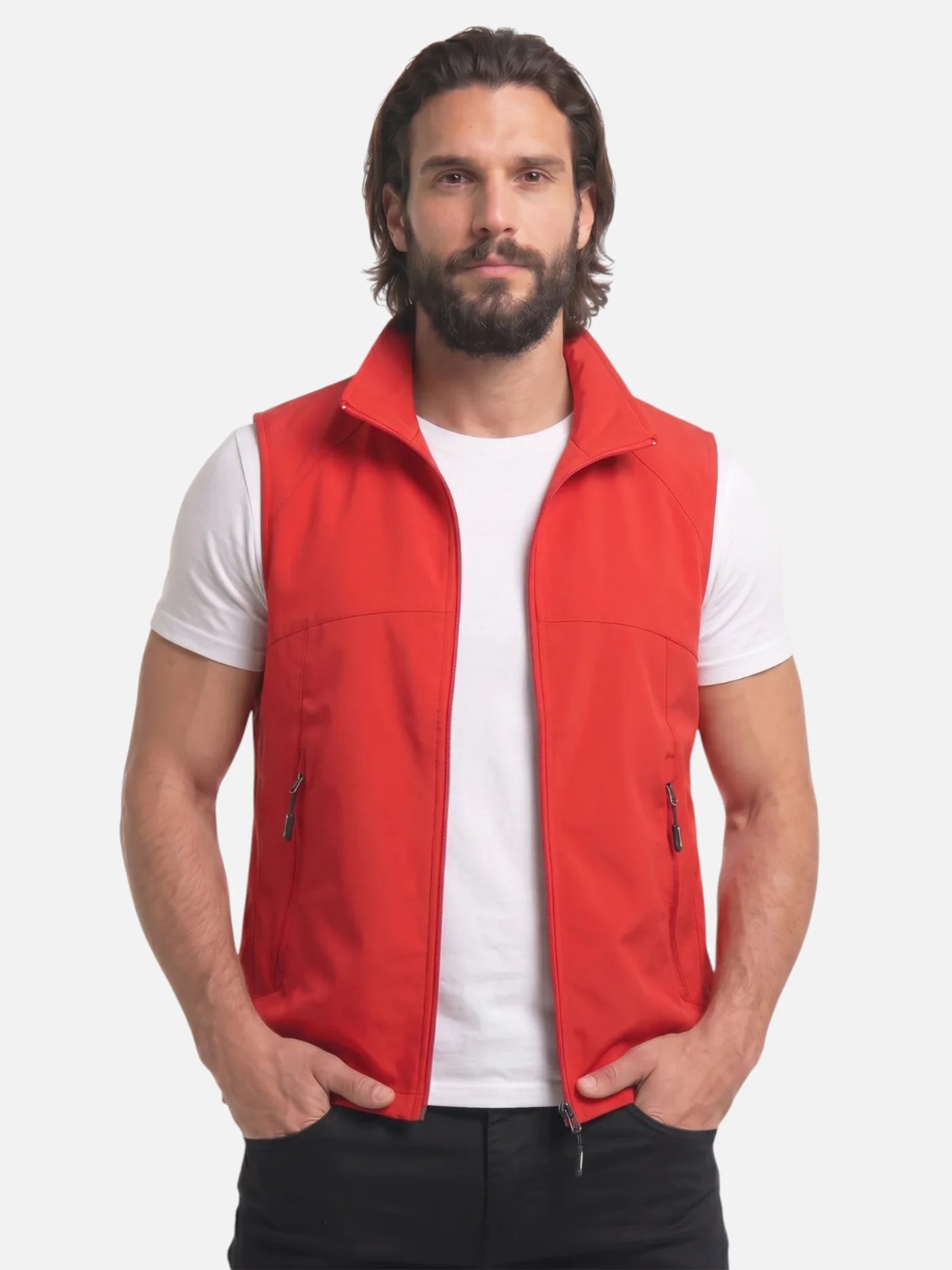 Men's Zip-Up Vest with Stand Collar and Zip Pockets