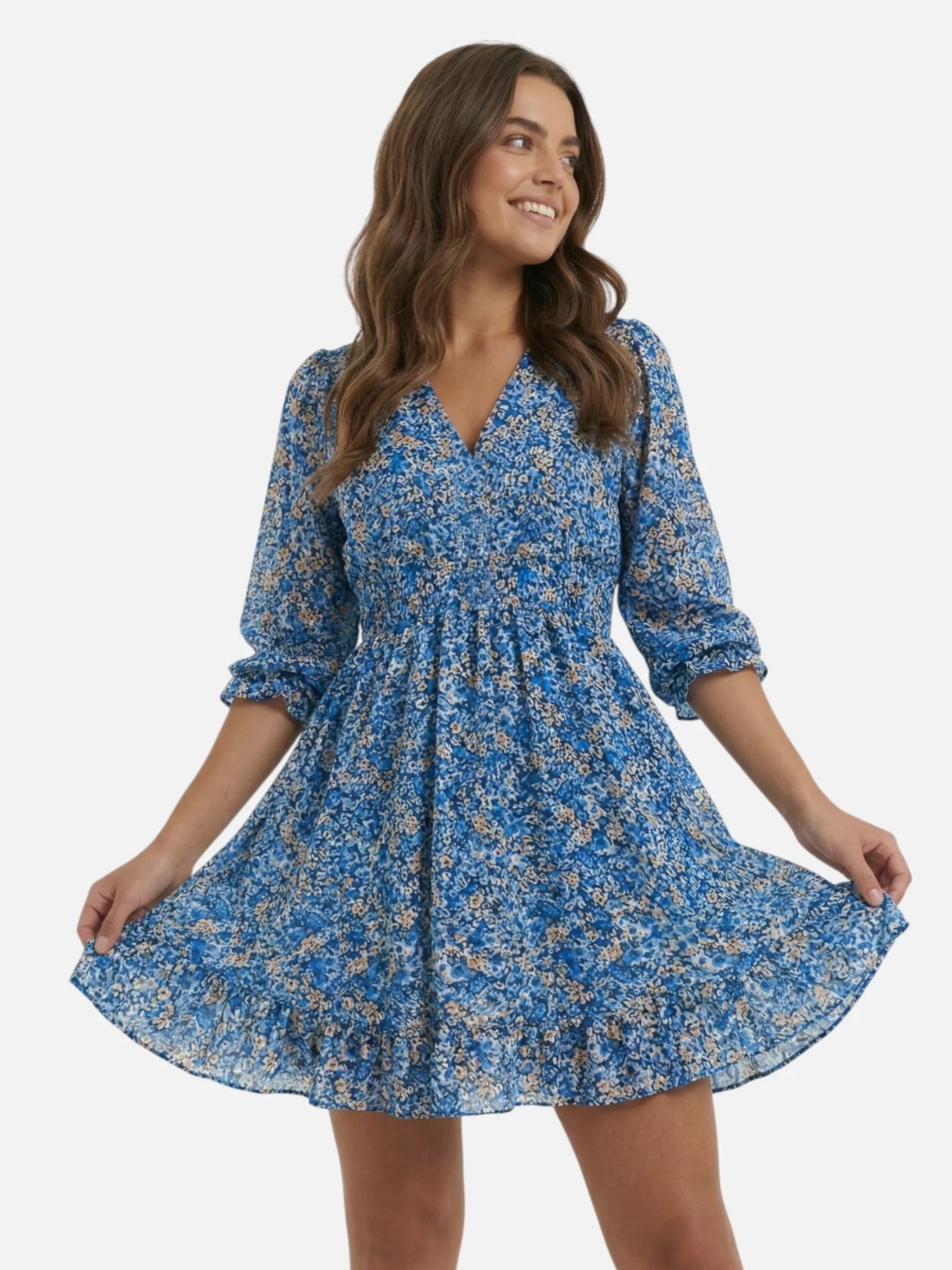maxi flowy white dress Women's Flowy Floral Mini Dress with Short Sleeves – Marlowe Club