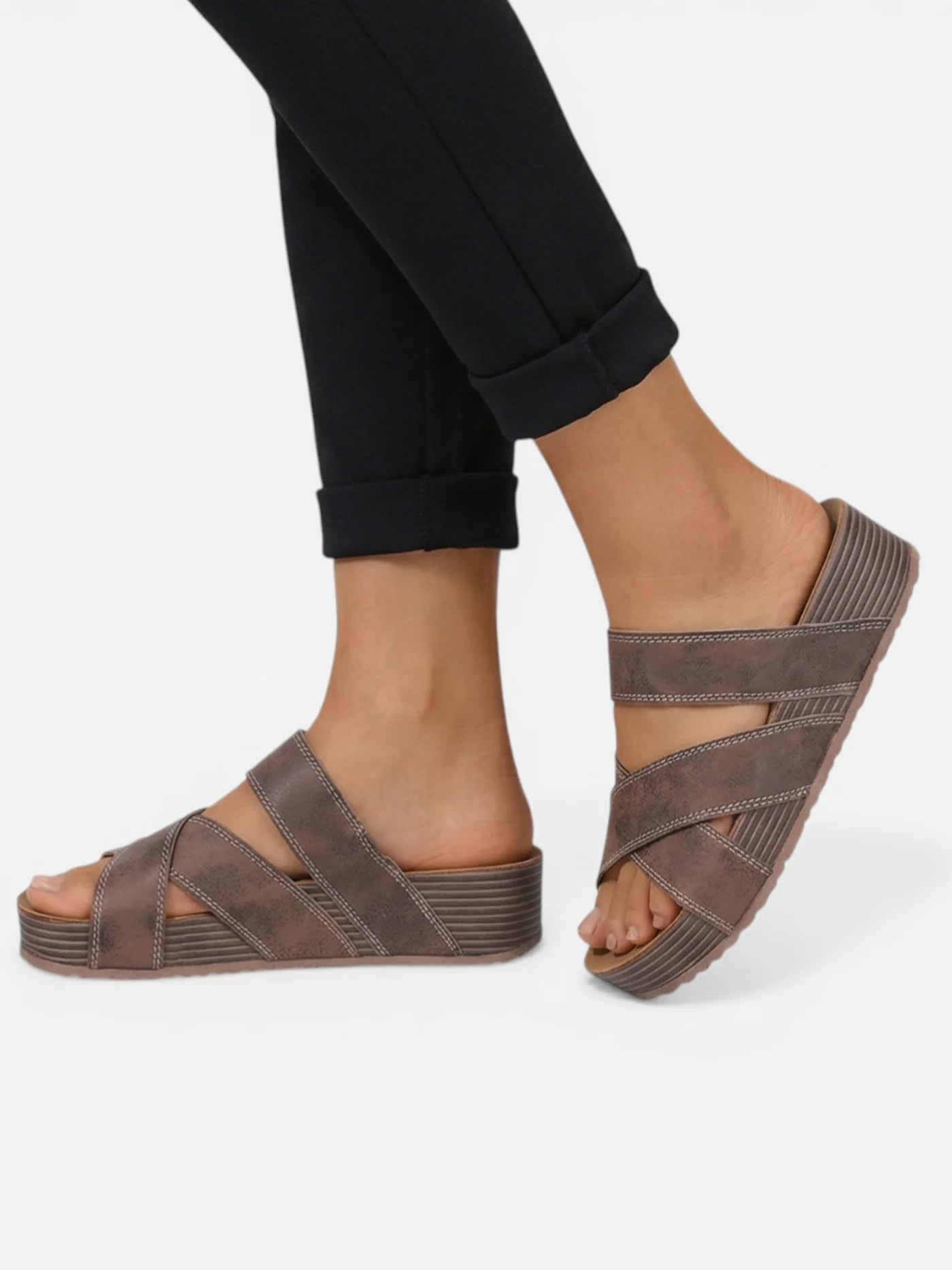 Women’s Comfortable Platform Slide Sandals with Cross Straps