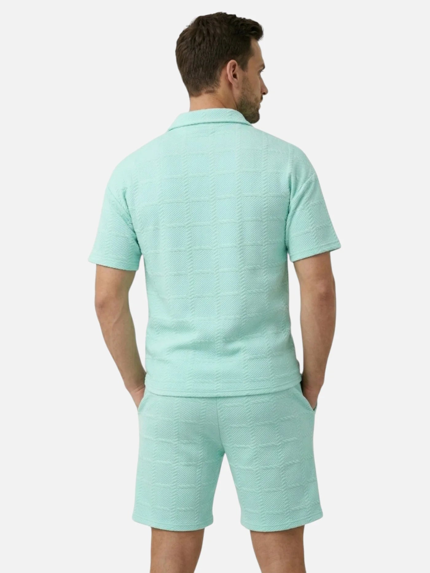 Men’s Textured Polo & Shorts Matching Set – Short Sleeve Summer 2-Piece Outfit