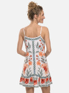 Women's Floral Boho Mini Dress with Spaghetti Straps and Ruffle Hem