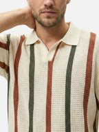 Men’s Textured Knit Striped Polo Shirt