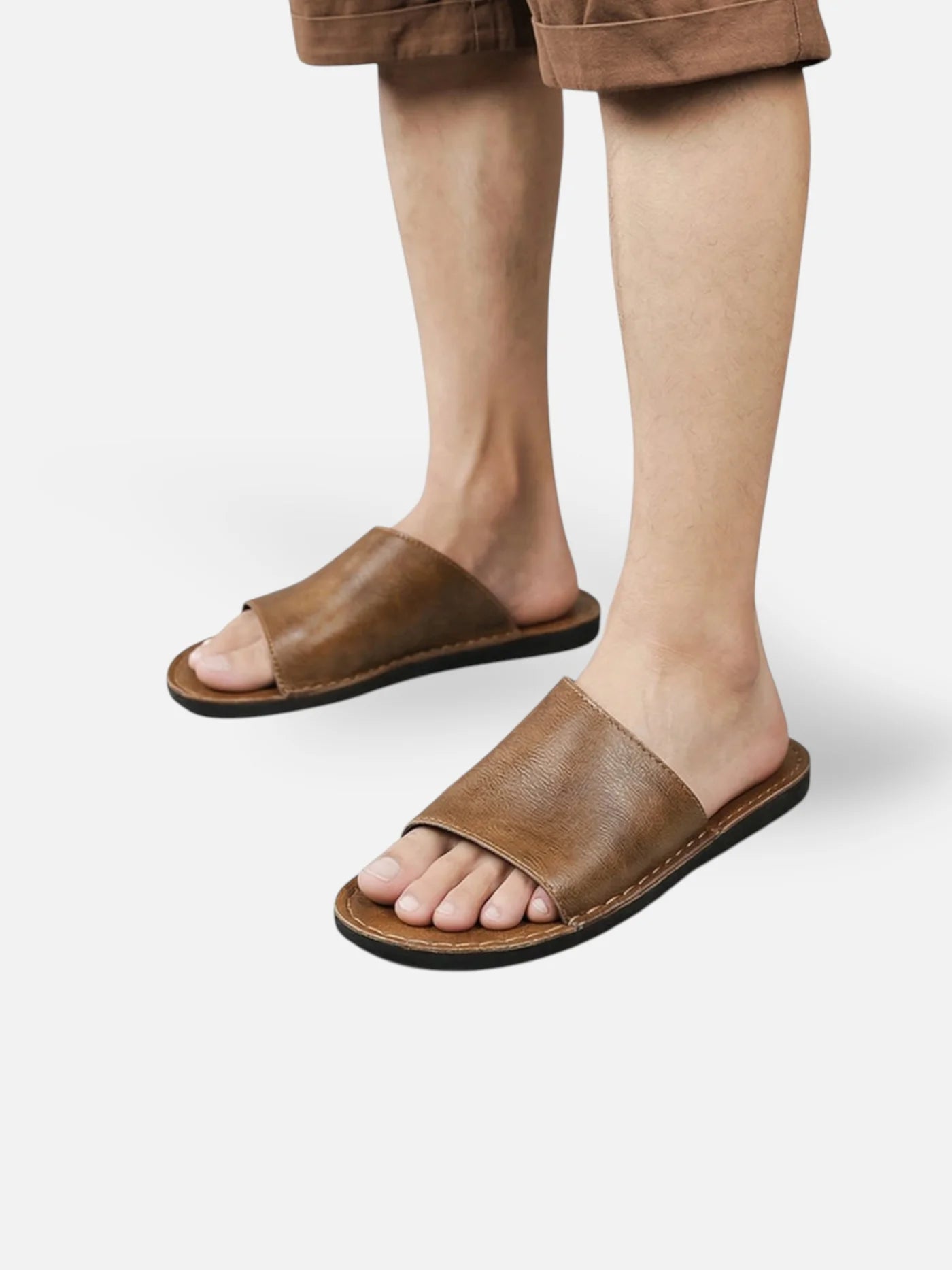 Men’s Minimalist Leather Slide Sandals Comfortable Summer Slip-On