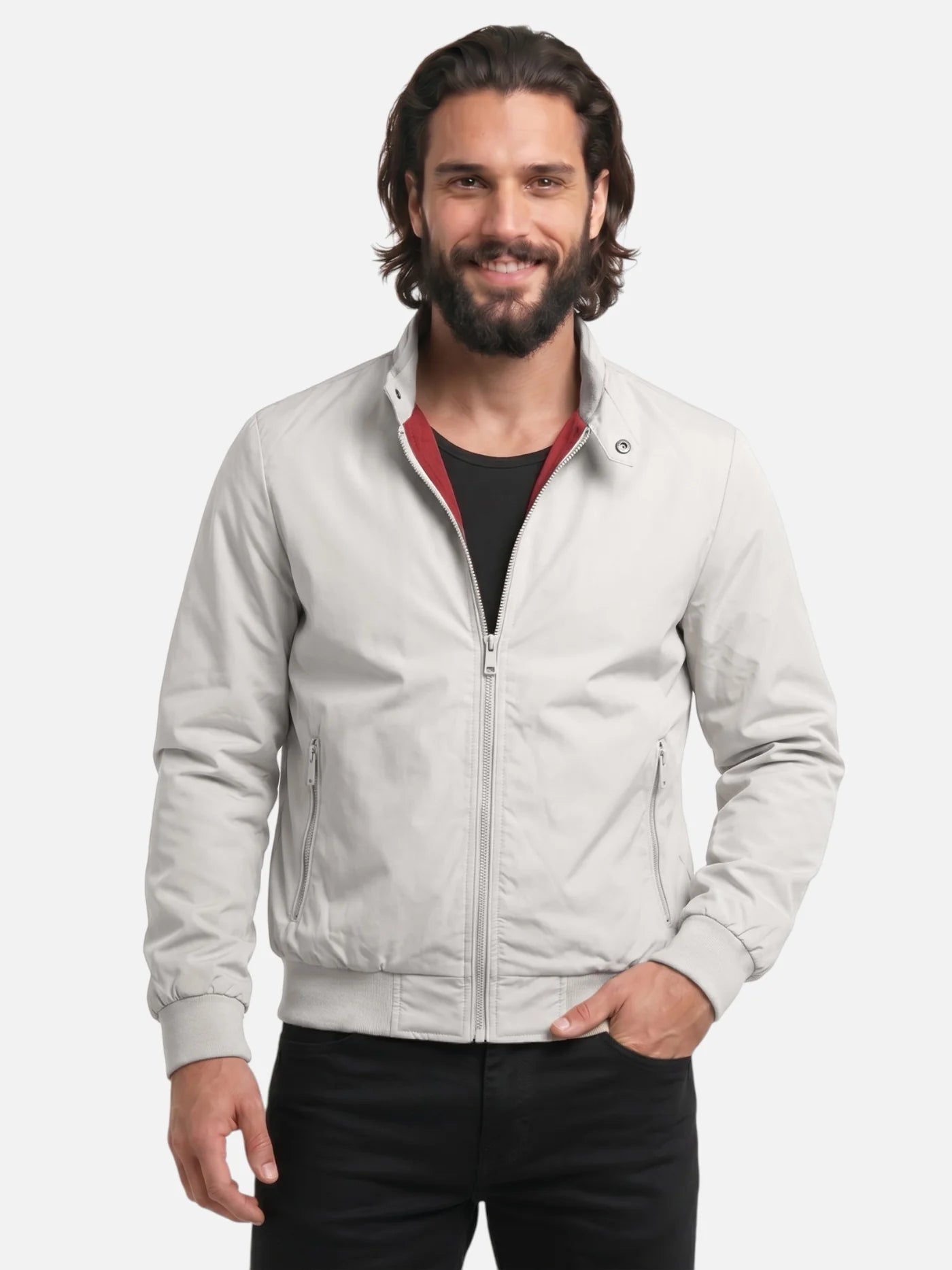 Men’s Lightweight Zip-Up Jacket with Stand Collar Casual Bomber Style