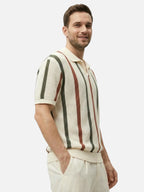 Men’s Textured Knit Striped Polo Shirt