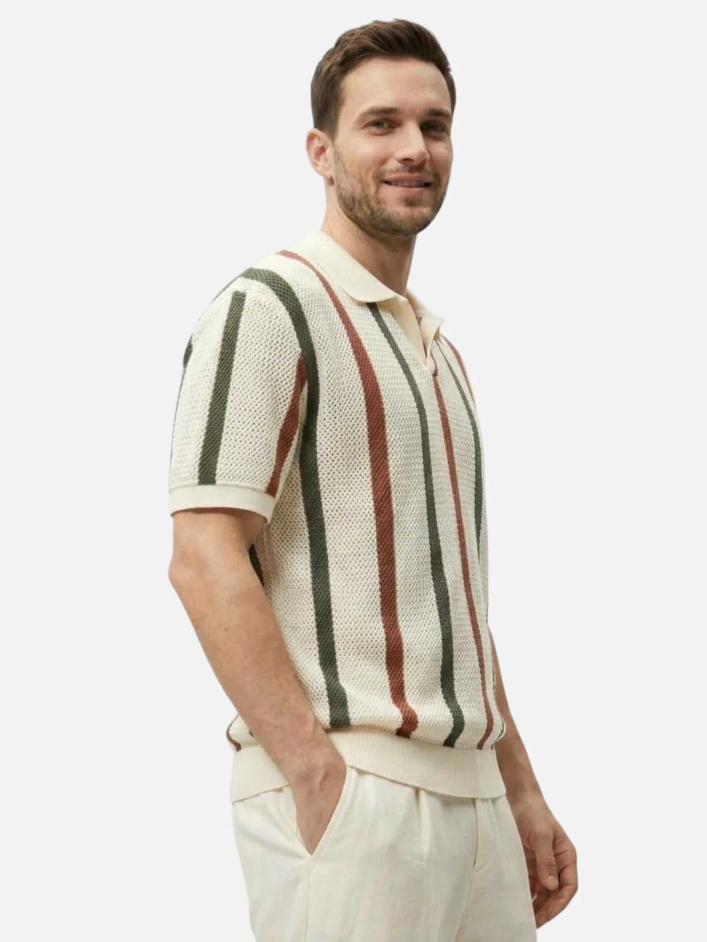 Men’s Textured Knit Striped Polo Shirt