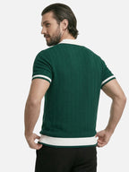Men’s Textured Knit Polo Shirt Short Sleeve Contrast Collar Lightweight