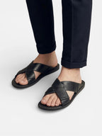 Men’s Leather Slide Sandals with Cross Straps for Summer Comfort