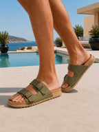 Men's Double Strap Slide Sandal with Metal Buckles