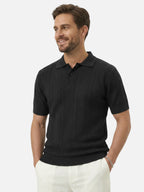Men’s Textured Knit Polo Shirt Short Sleeve Classic Fit Lightweight