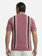 Men’s Knit Polo Shirt with Open Collar and Vertical Stripes