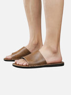 Men’s Minimalist Leather Slide Sandals Comfortable Summer Slip-On