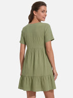 Women's V-Neck Babydoll Dress with Tiered Ruffle Hem