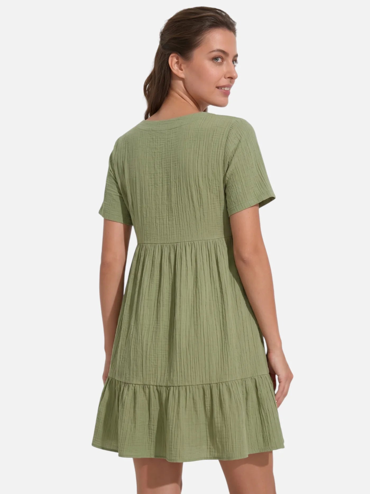 Women's V-Neck Babydoll Dress with Tiered Ruffle Hem