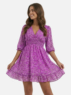 Women’s Flowy Floral Mini Dress with Short Sleeves