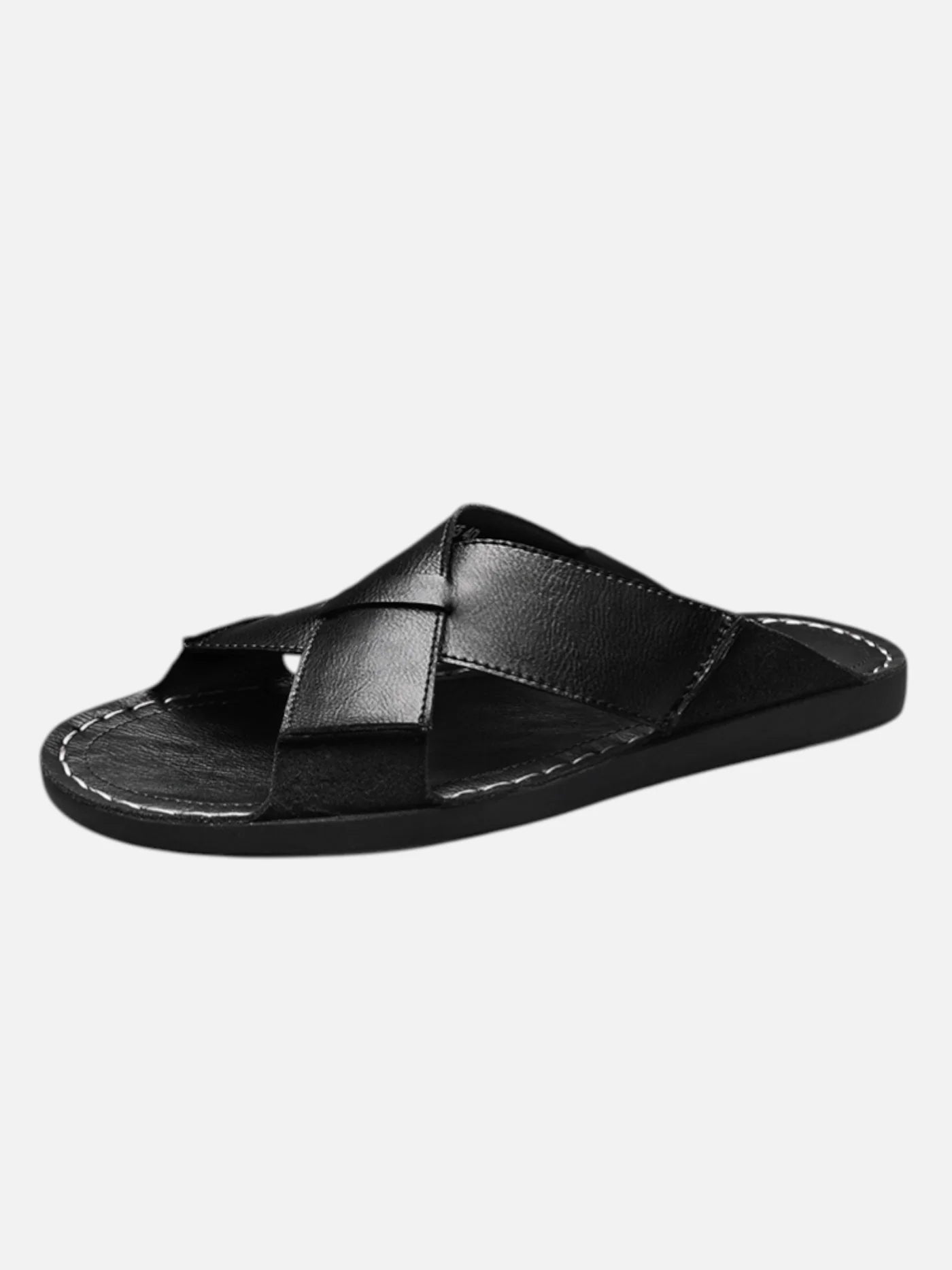 Men’s Leather Slide Sandals with Cross Straps for Summer Comfort