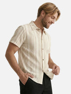 Men’s Short Sleeve Summer Button-Up Shirt with Subtle Stripes