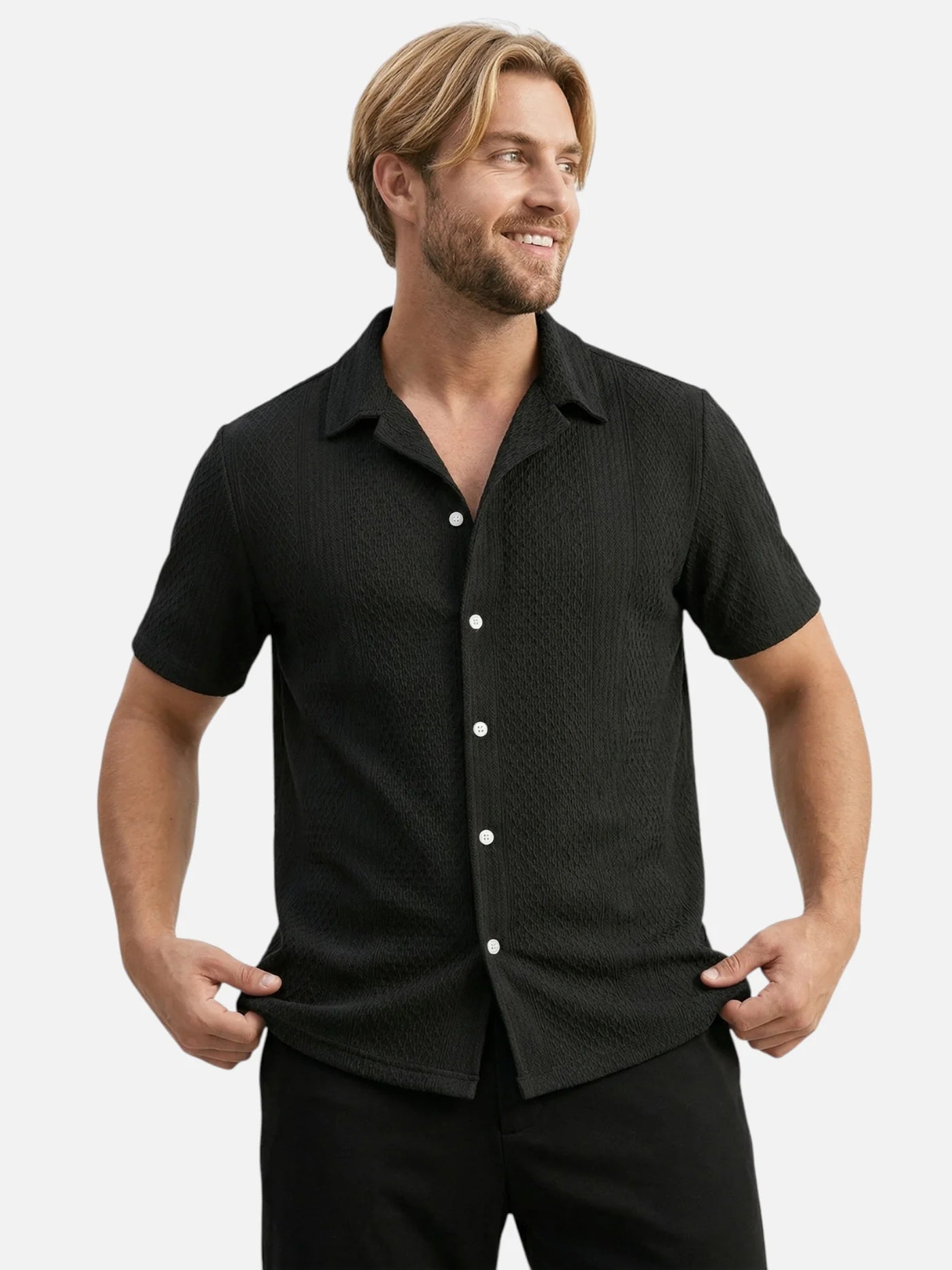 Men’s Textured Short Sleeve Shirt Button-Up Lightweight Summer Shirt